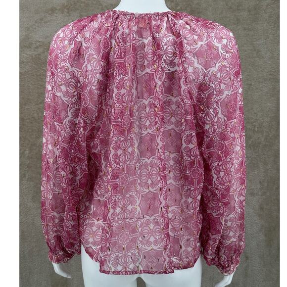 Let Me Be Anthropologie Top Womens Medium Pink Sheer Metallic Tassels Fairy Boho - Picture 6 of 9